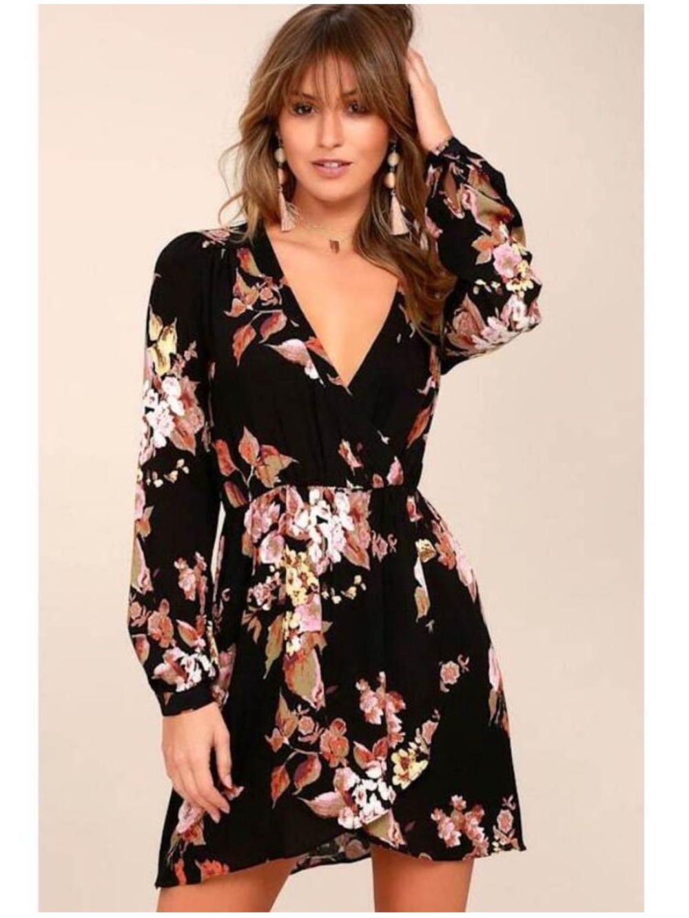 Lulus In Bloom Black Floral Print Wrap Dress. Size XL.